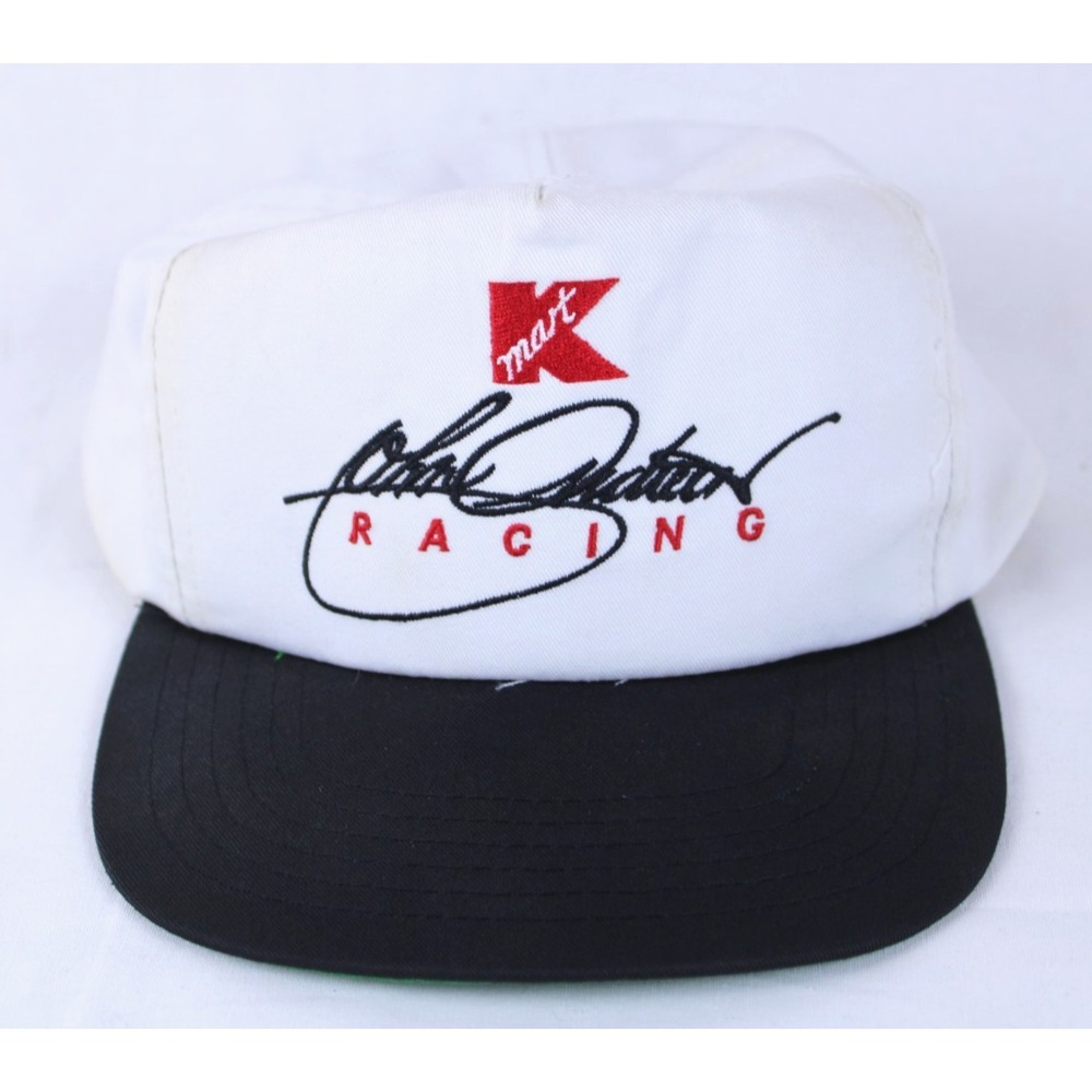 Vintage John Andretti Kmart Racing T-Plus NASCAR Snapback Hat White Black